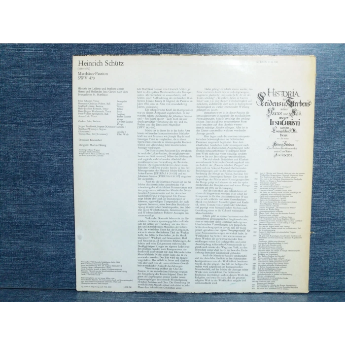 HEINRICH SCHUTZ MATTHAUS PASSION MUSIC LP