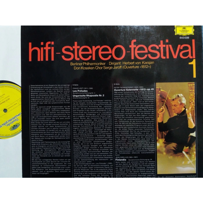 HIFI FESTIVAL LISZT PRELUDES TSCHAIKOWSKY 1812 SIBELUS FINLANDIA LP