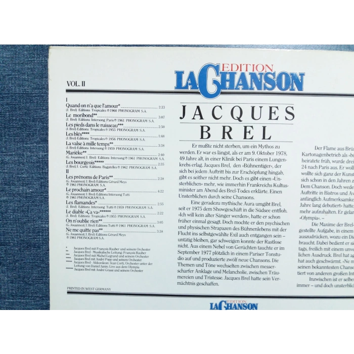 JACQUES BREL LA CHANSON  MUSIC LP