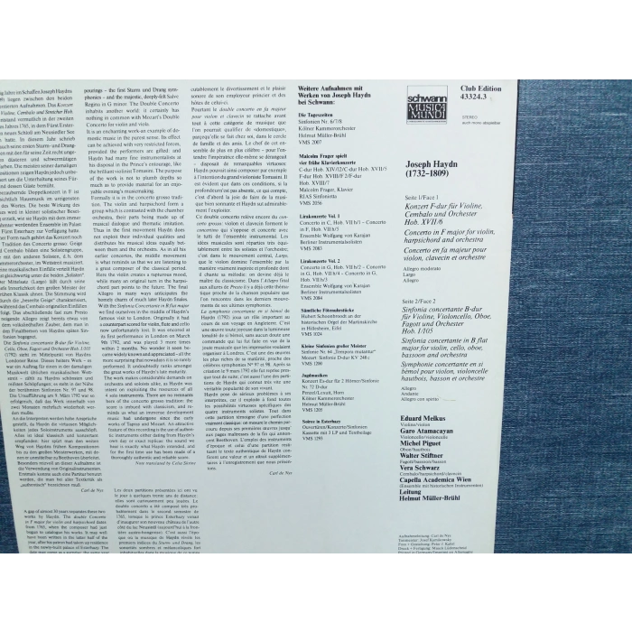 JOSEPH HAYDN VIOLINE CELLO OBOE FAGOTT CEMBALO