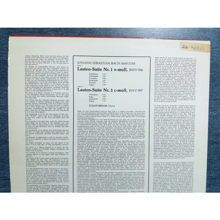 JULIAN BREAM BACH SUITES MUSIC LP
