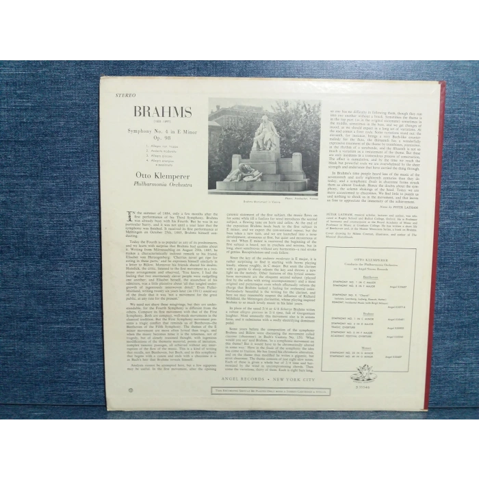 KLEMPERER BRAHMS SYMPHONY 4 MUSIC LP