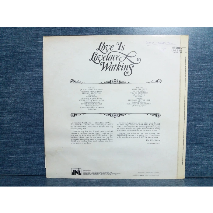 LOVELACE WATKINS LOVE IS MUSIC LP