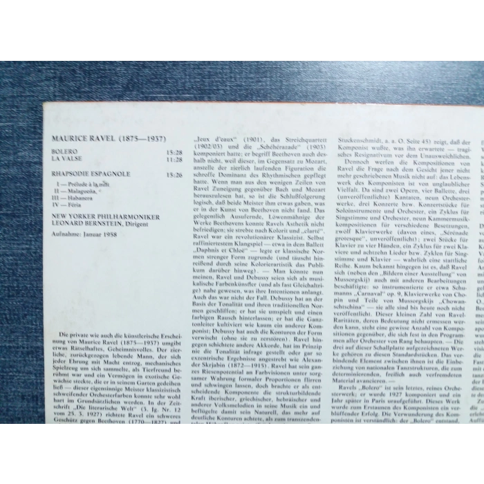 MAURICE RAVEL LA VALSE BOLERO MUSIC LP