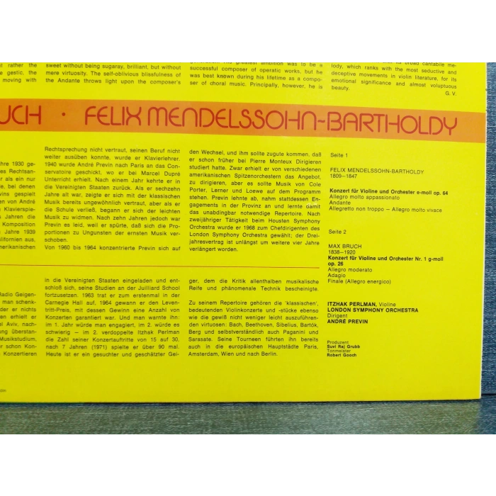 MAX BRUCH MENDELSSOHN ITZHAK PERLMAN ANDRE PREVIN