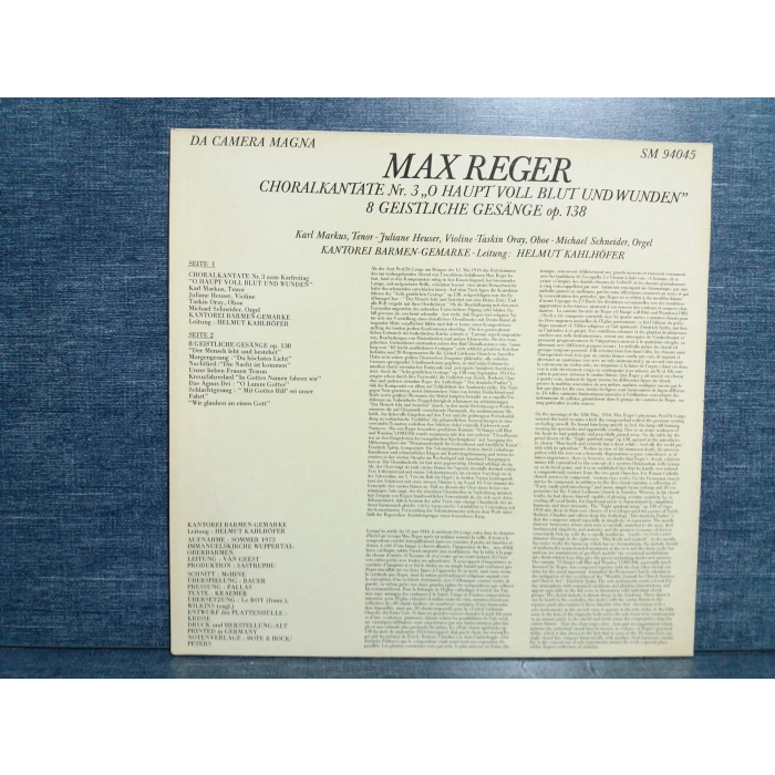 MAX REGER CHORALKANTATE MUSIC LP