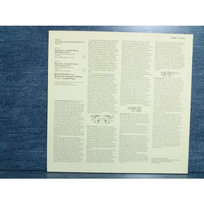 MENDELSSOHN KLAVIERKONZERT KRISTIN MERSCHER MUSIC LP