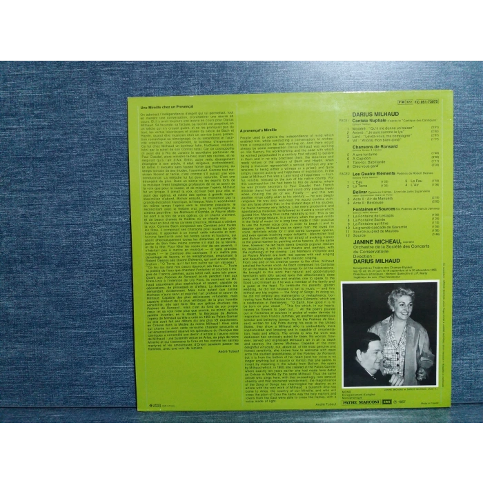MILHAUD CANTATE CHANSONS JANNIE MICHEAU  LP