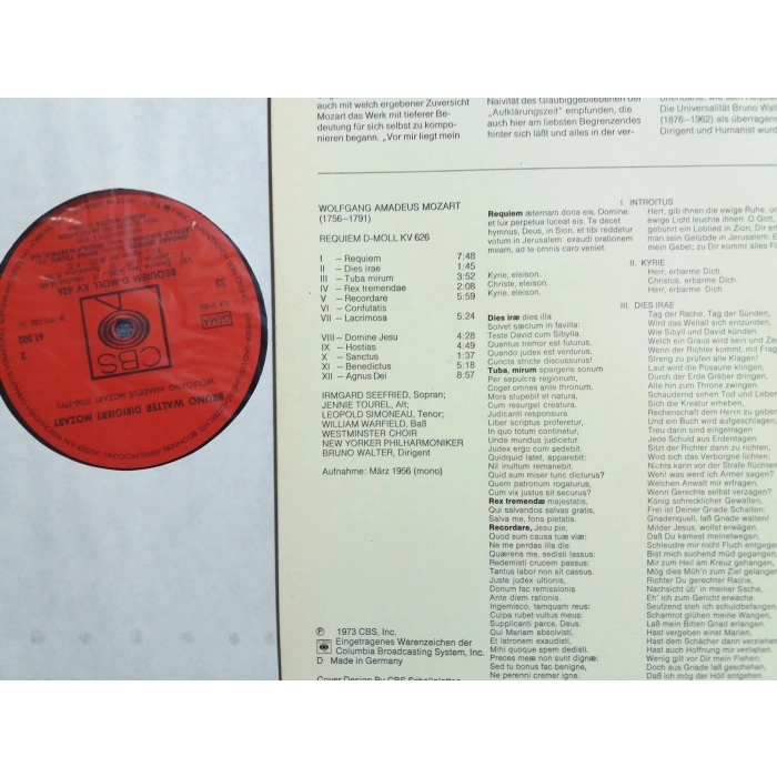 MOZART REQUIEM D-MOLL KV 626 BRUNO WALTER LP