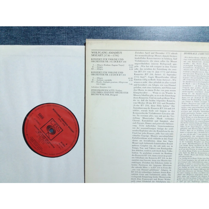 MOZART VIOLIN Nr.3 Nr.4 BRUNO WALTER LP