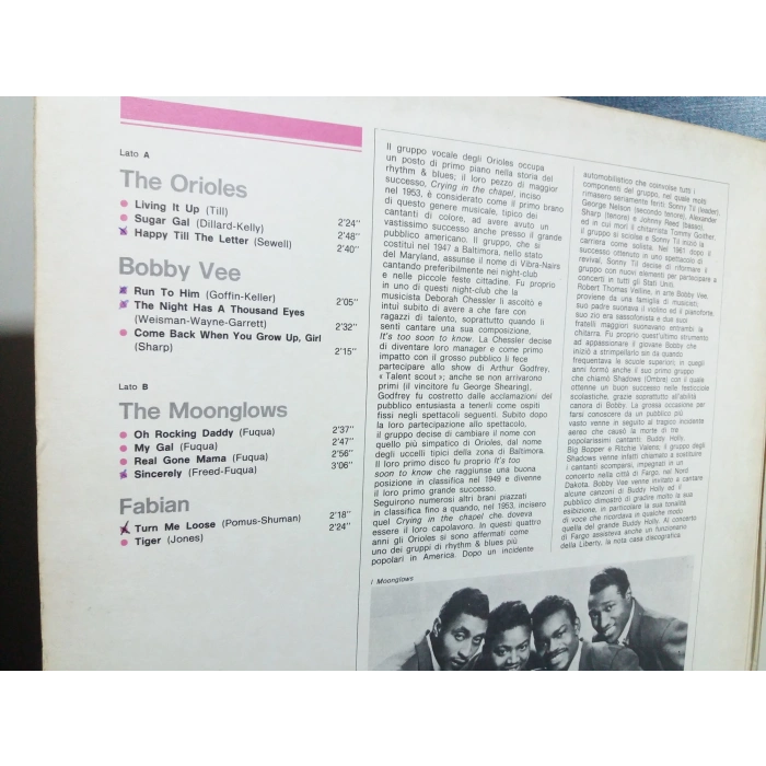 ORIOLES BOBBY VEE MOONGLOWS FABIAN MUSIC LP