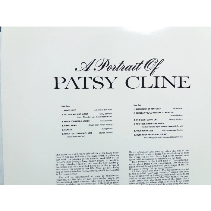 PATSY CLINE A PORTRAIT OF MUSIC LP