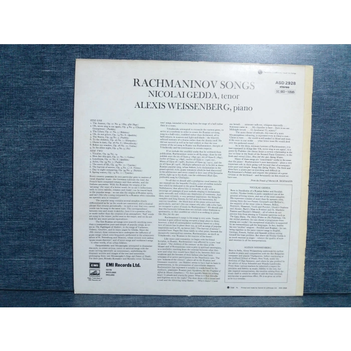 RACHMANINOV SONGS NICOLAI GEDDA LP