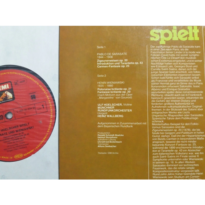 SARASATE UND WIENIAWSKI SPIELT ULF HOELSCHER MUSIC LP