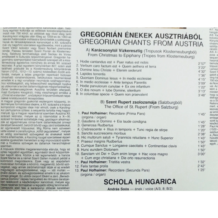 SCHOLA HUNGARICA GREGORIAN CHANTS AUSTRIA CHRISTMAS
