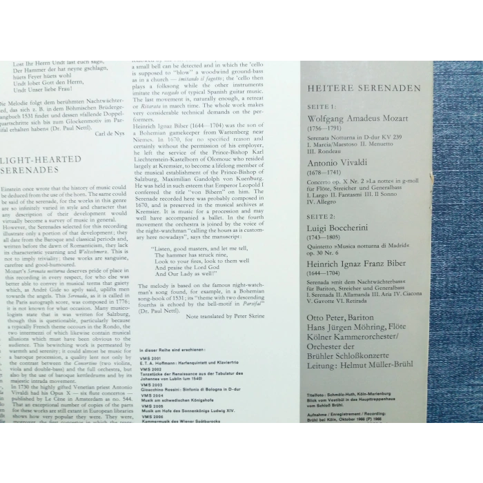 SERENADEN MOZART VIVALDI BOCCHERINI FRANZ BIBER LP