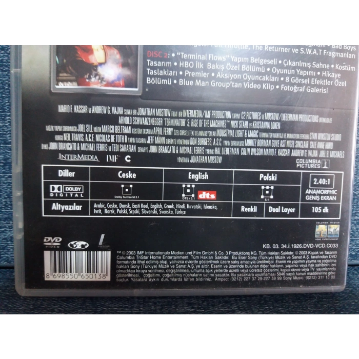 TERMINATOR 3  DVD FİLM  ( 2 DISK )