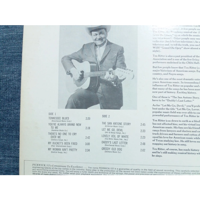 TEX RITTER TENNESSEE BLUES MUSIC LP