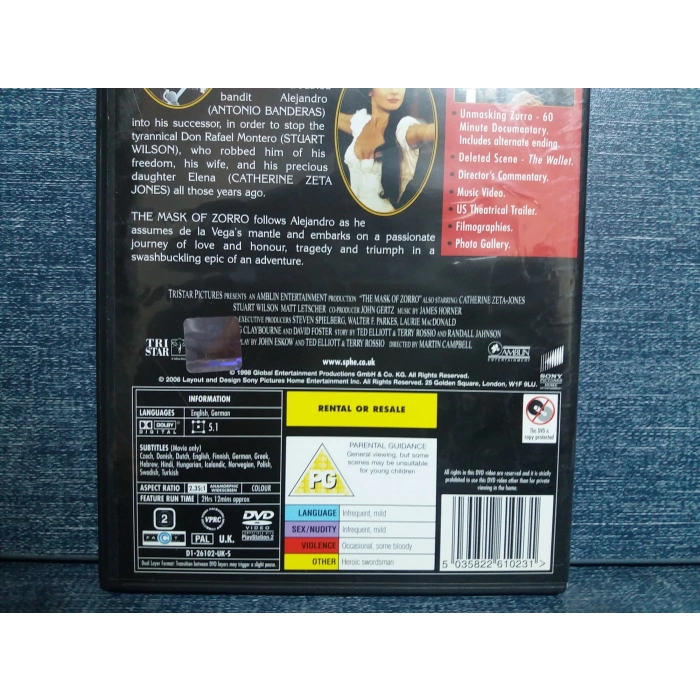 THE MASK OF ZORRO DVD FİLM ( Tr Altyazı )