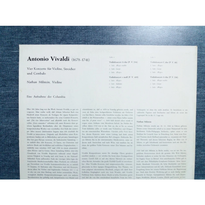 VIVALDI NATHAN MILSTEIN VIOLINKONZERTE MUSIC LP