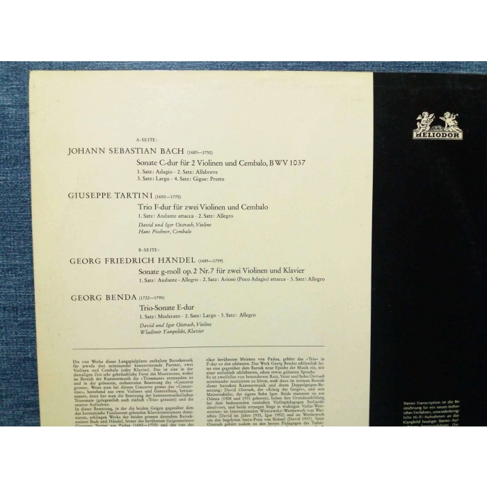 BACH TARTINI HANDEL GEORG BENDA VIOLIN CEMBALO SONATA