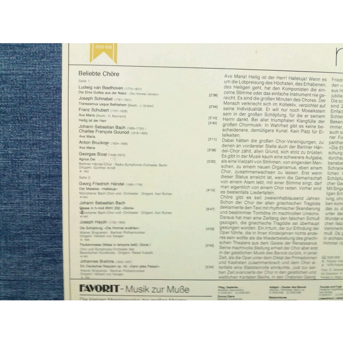 BELIEBTE CHORE BEETHOVEN SCHUBERT BRUCKNER BIZET BACH