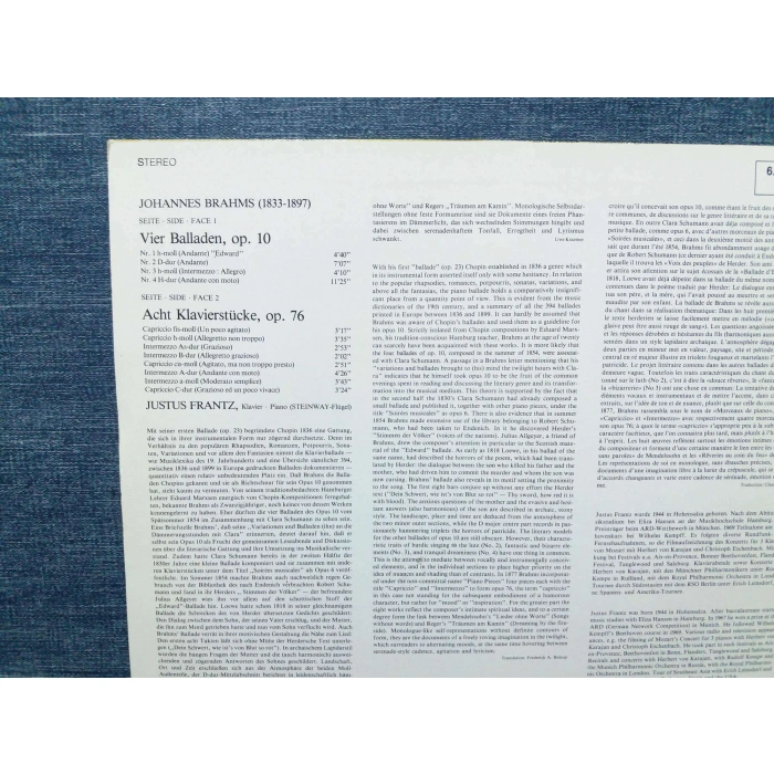 BRAHMS BALLADEN KLAVIER JUSTUS FRANTZ
