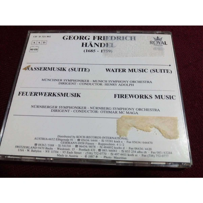 HANDEL WASSERMUSIK SUITE FEUER MUSIC