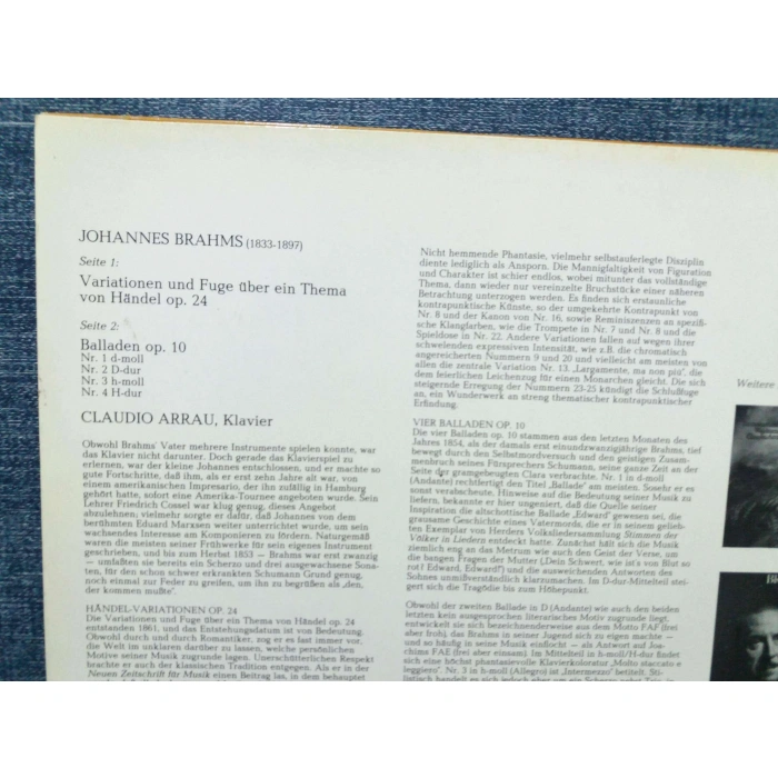 JOHANNES BRAHMS HANDEL OPERA BALLADEN CLAUDIO ARRAU