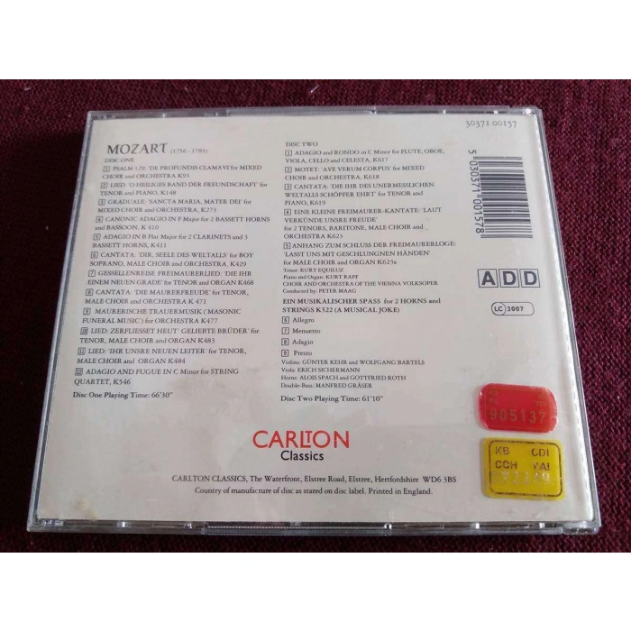 MOZART MASONIC OCCASIONS   2 CD