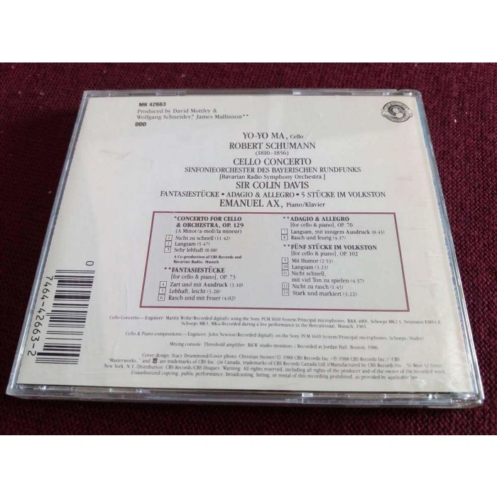 SCHUMANN CELLO CONCERTO EMANUEL AX YO-YO MA