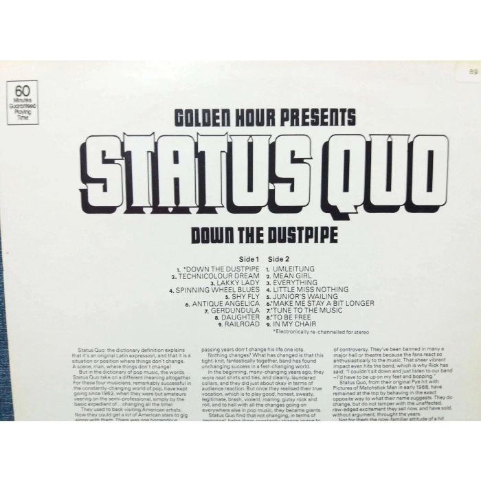 STATUS QUO DOWN THE DUSTPIPE