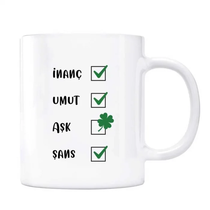 Dört Yapraklı Yonca Kupa Bardak İnanç Umut Aşk Şans