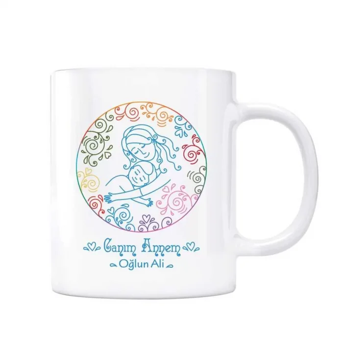 Anneler Gününe Özel Kupa Bardak - Anne Oğul Desen Renkli 2