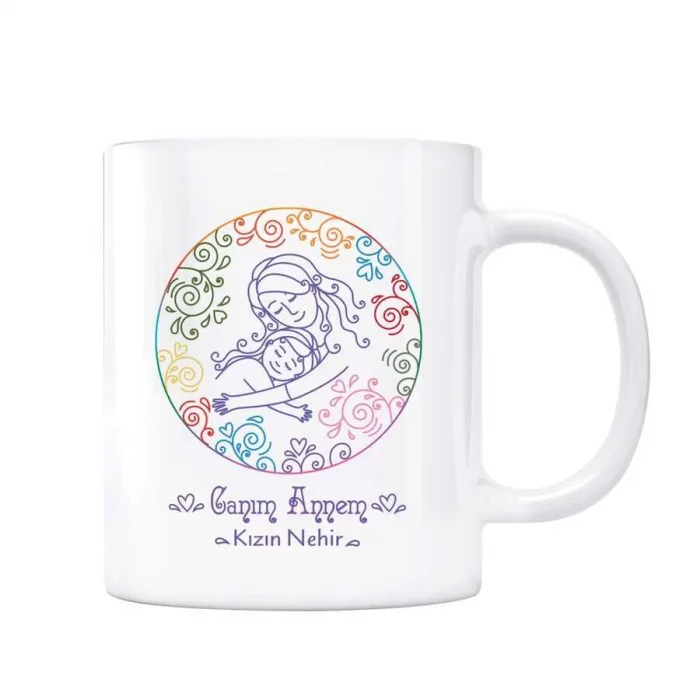 Anneler Gününe Özel Kupa Bardak - Anne Kız Desen Renkli 2