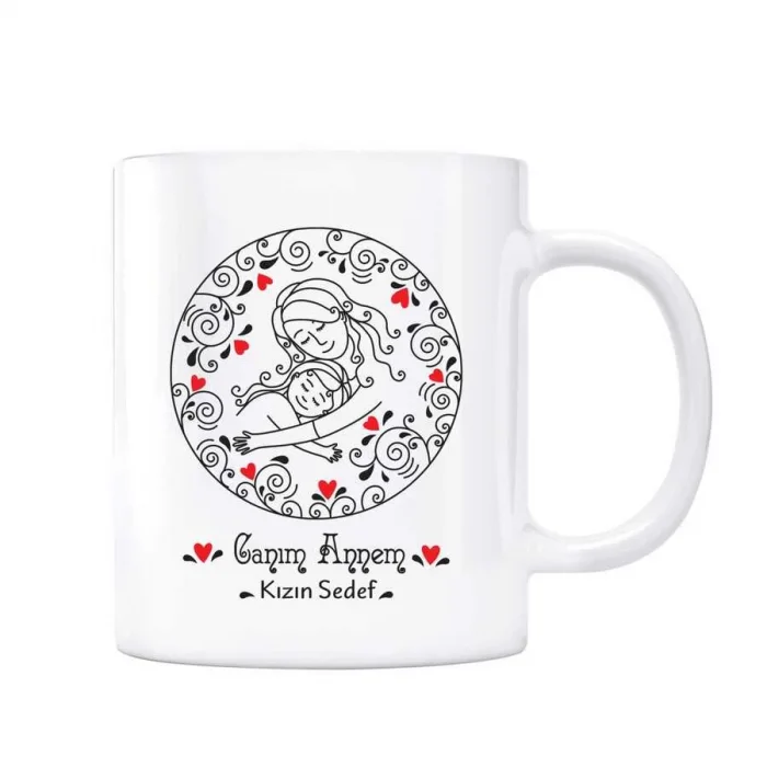 Anneler Gününe Özel Kupa Bardak - Anne Kız Desen Siyah