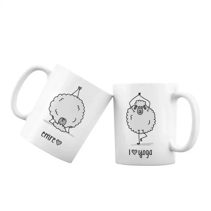 I Love Yoga Kişiye Özel İsimli Kupa Bardak - Kuzu Gri Renk