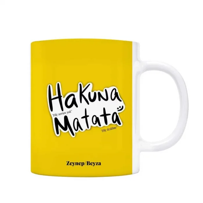 Kişiye Özel İsimli Kupa Bardak - Hakuna Matata Sarı Zemin