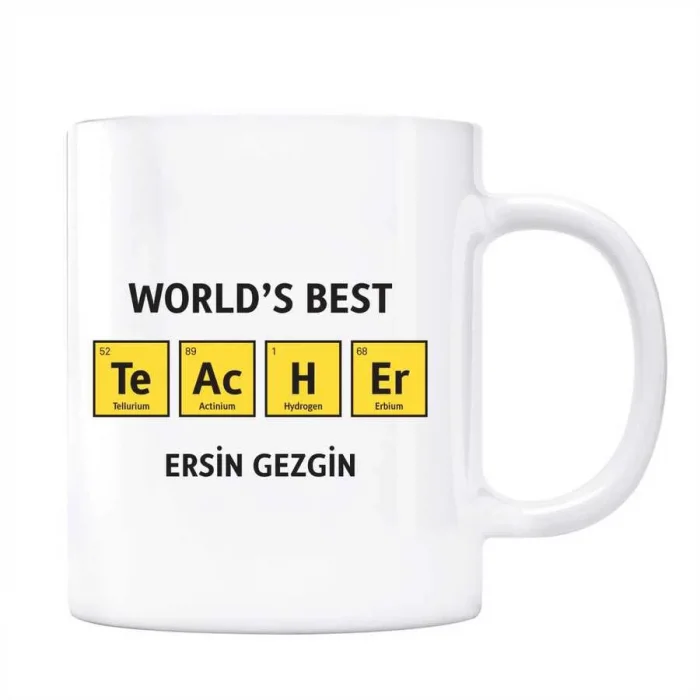 Öğretmenler Gününe Özel İsimli Kupa Bardak - Worlds Best Teacher Sarı Zemin