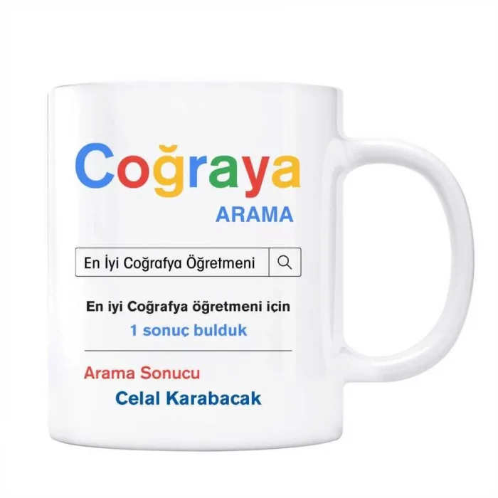 Öğretmenler Gününe Özel İsimli Arama Motoru Kupa Bardak - Coğrafya Öğretmeni