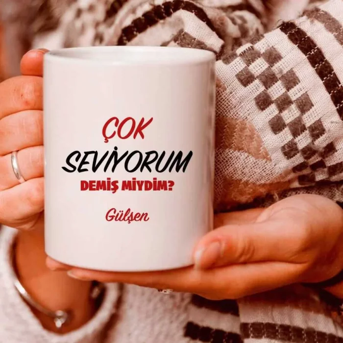 Sevgililere Özel İsimli Kupa Bardak - Çok Seviyorum