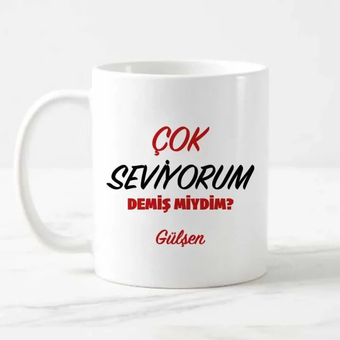 Sevgililere Özel İsimli Kupa Bardak - Çok Seviyorum