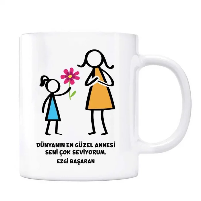 Dünyanın En Güzel Annesi Kupa Kişiye Özel İsimli (Anne Kız)