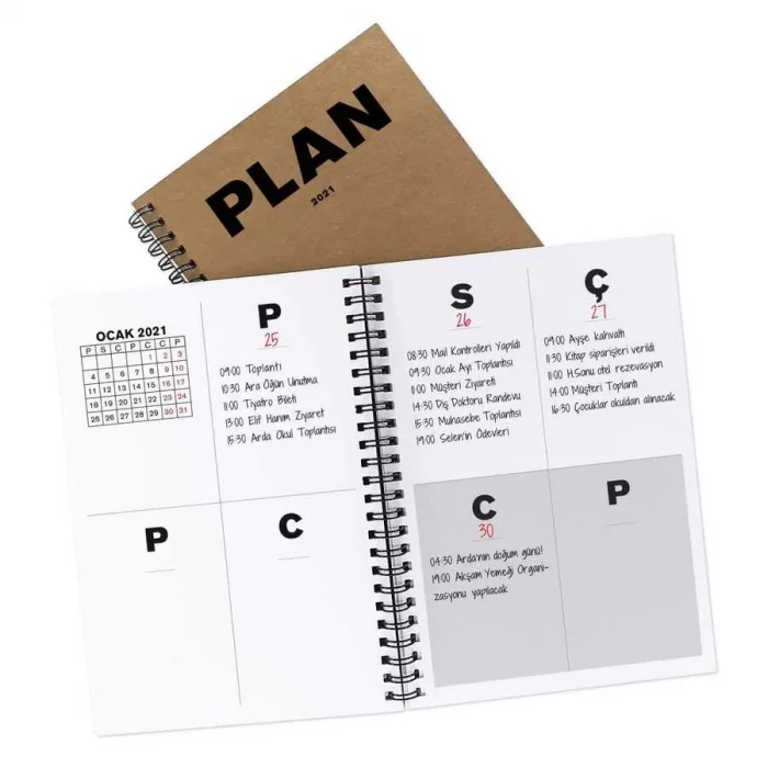 Tarihli Ajanda - Haftalık Planlayıcı (Sümen) - A5 Boy Kraft Kapak