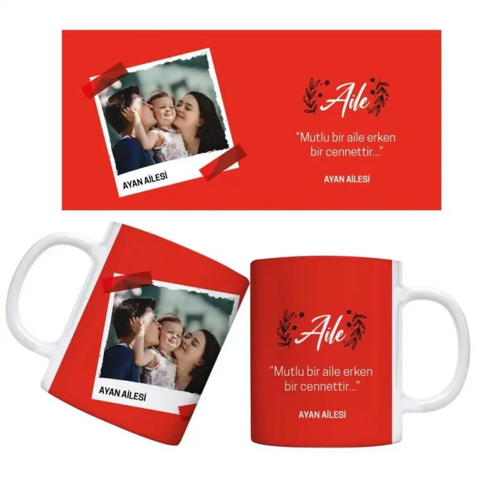 Kişiye Özel Fotoğraflı İsimli Kupa Bardak - Aile