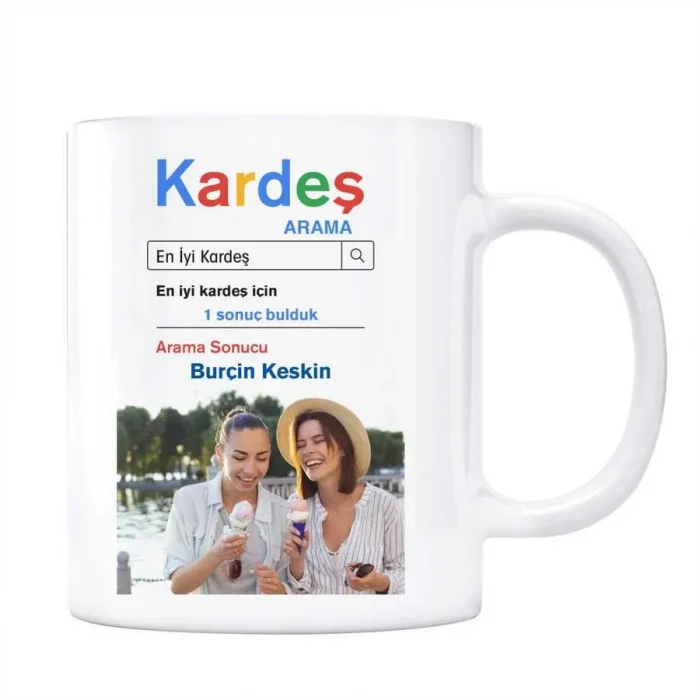 Fotoğraflı Kardeş Google Arama Motoru Kupa Bardak