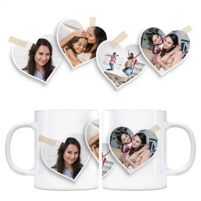 4 Fotoğraflı Kalpler Kupa Anneler Günü Hediyesi