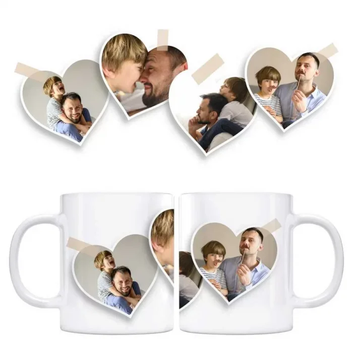 4 Fotoğraflı Kalpler Kupa Babalar Günü Hediyesi