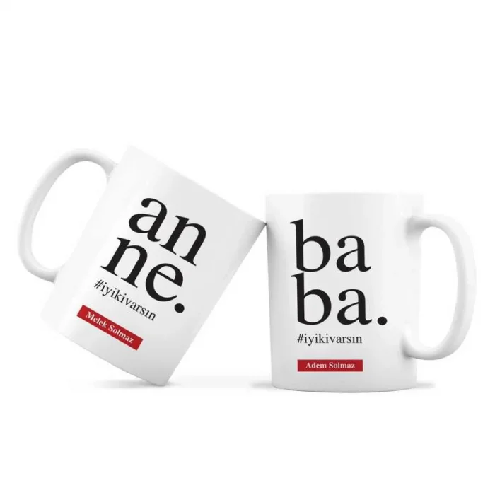 Anneler Günü Hediyesi İyi ki Varsın Anne Baba Kişiye Özel İkili Kupa