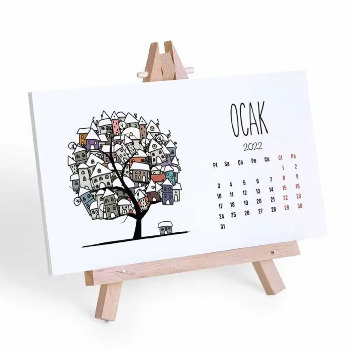 Mevsim Ağaclı 2025 Takvim Şövale Ayaklı Takvim